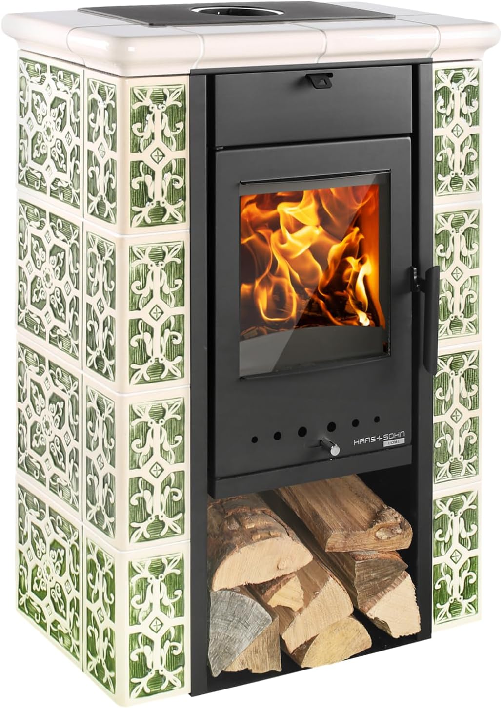 Haas+Sohn | Kaminofen Tirol 343.15-C perl-schwarz/grün-weiß | 6 kW
