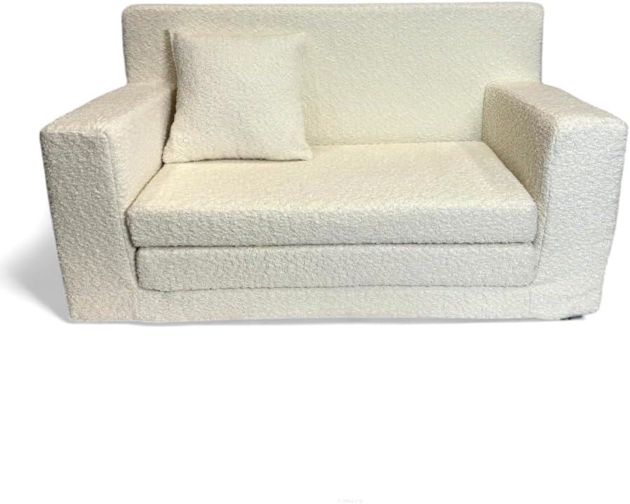 FORTISLINE - Kindersofa ausklappbar 83x47x43cm Oeko-TEX - Spielesofa für Kinder 2in1 - Kindercouch Aufklappen Bettfunktion - Schlafcouch aus Schaumstoff - Teddy-Stoff - Viele Muster (Beige)