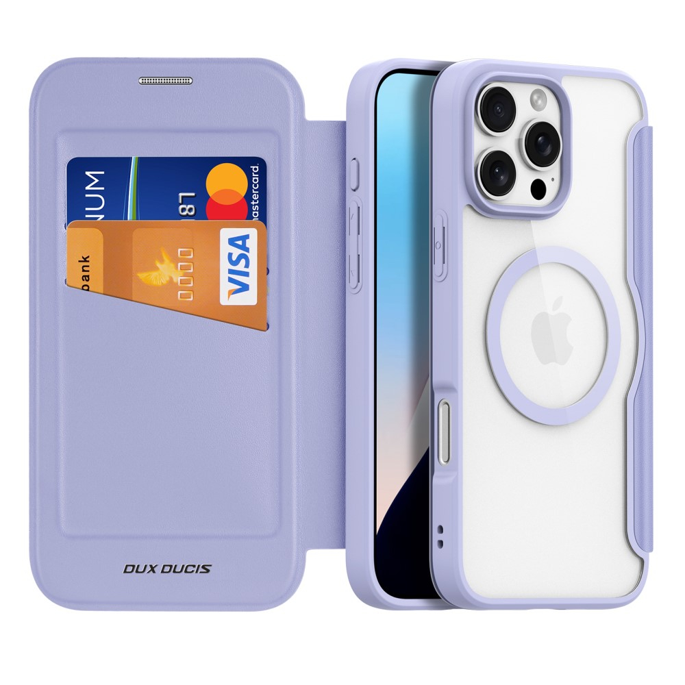 iPhone 16 Pro Max MagSafe Hybrid Leder Tasche   Kunststoff Rückseite - Lila / Transparent