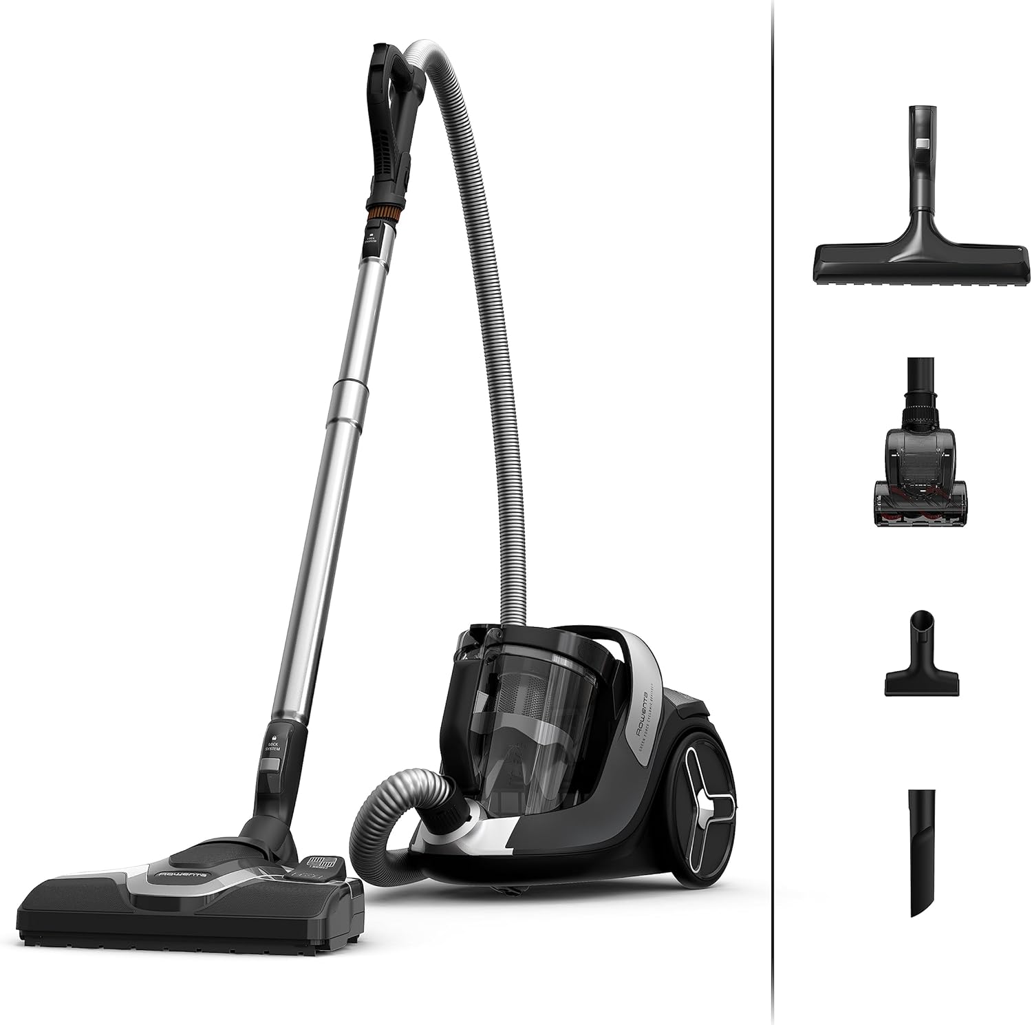 Rowenta Green Force Cyclonic Effitech Animal, Bodenstaubsauger ohne Beutel, 500 W, 2,5 Liter XXL Fassungsvermögen, besonders geräuscharm mit 66 Dezibel, Schwarz-Aluminium, RO7C66