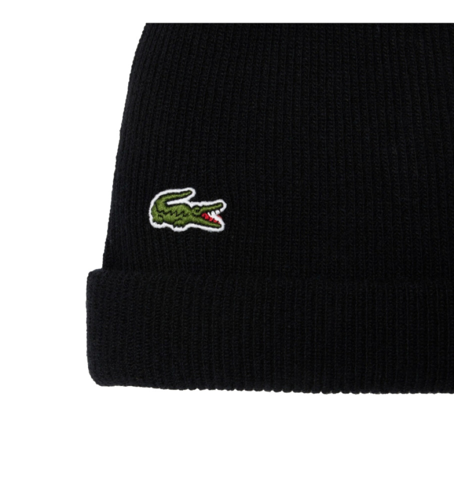 Gorro Lacoste Unissex de Lã Canelada, Preto
