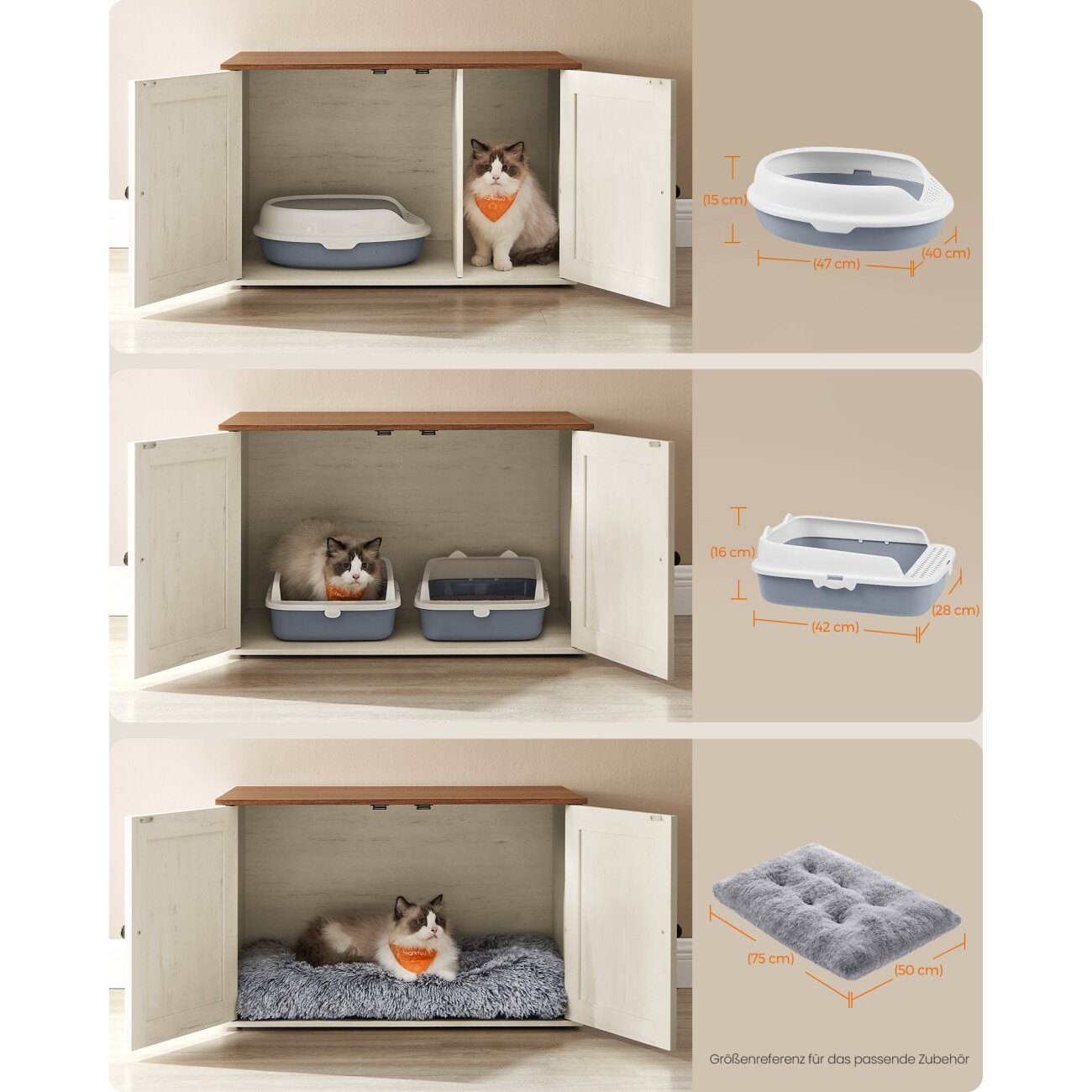 FEANDREA Katzenklo Schrank braun/ weiß