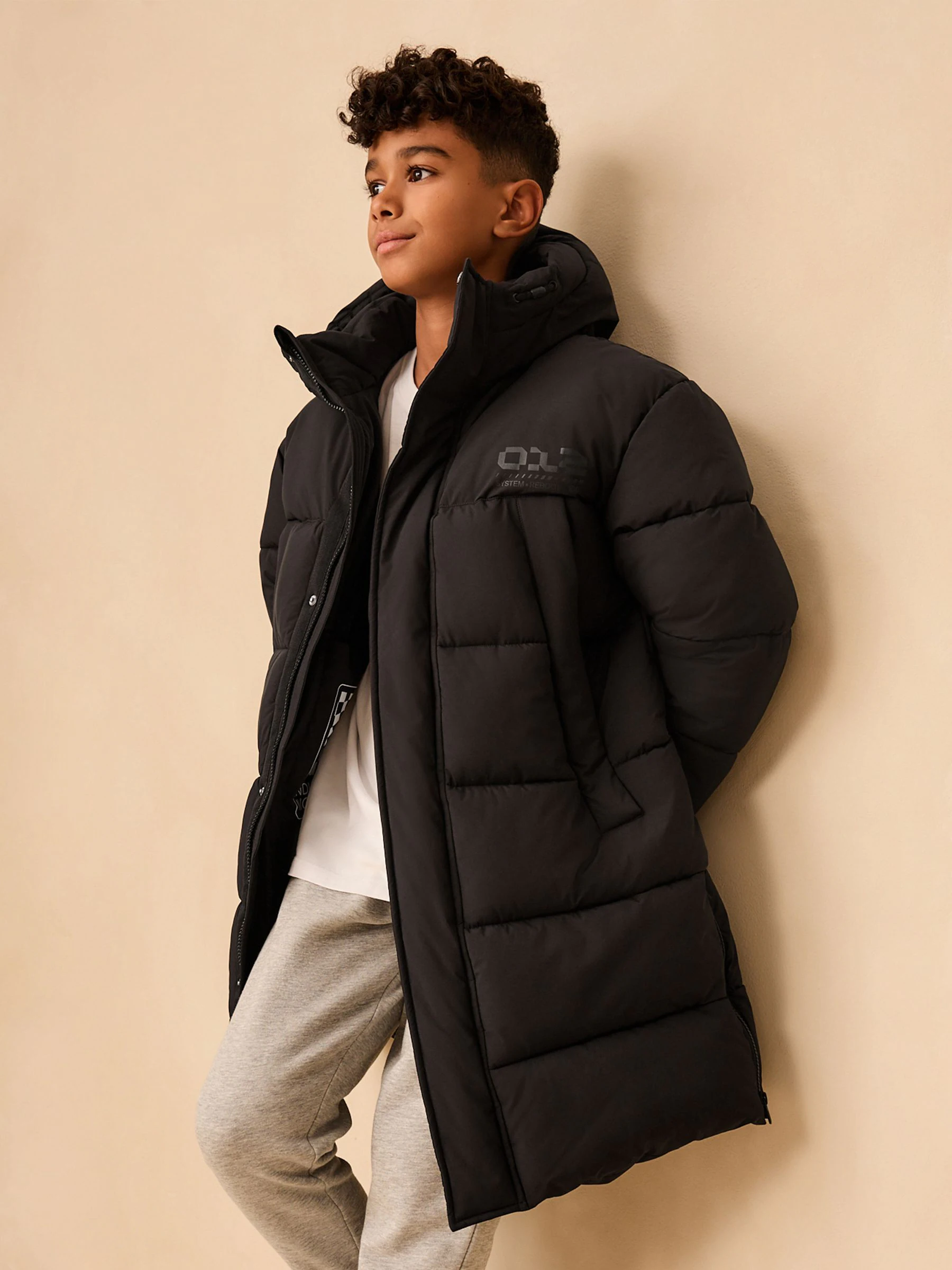 Zwart - Longline Shower Resistant Padded Coat (3-17yrs)