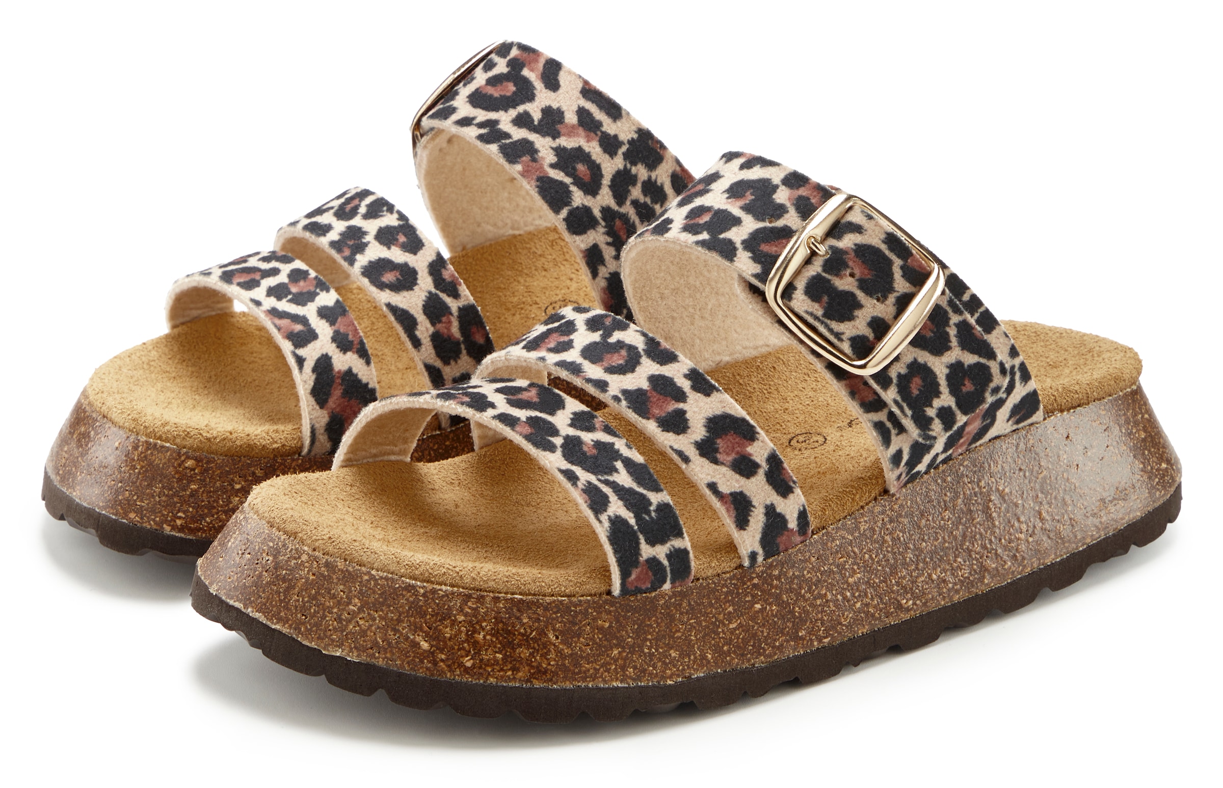 French Connection Pantolette  Mule, Sandale, offener Schuh aus Leder mit Korkfussbett
