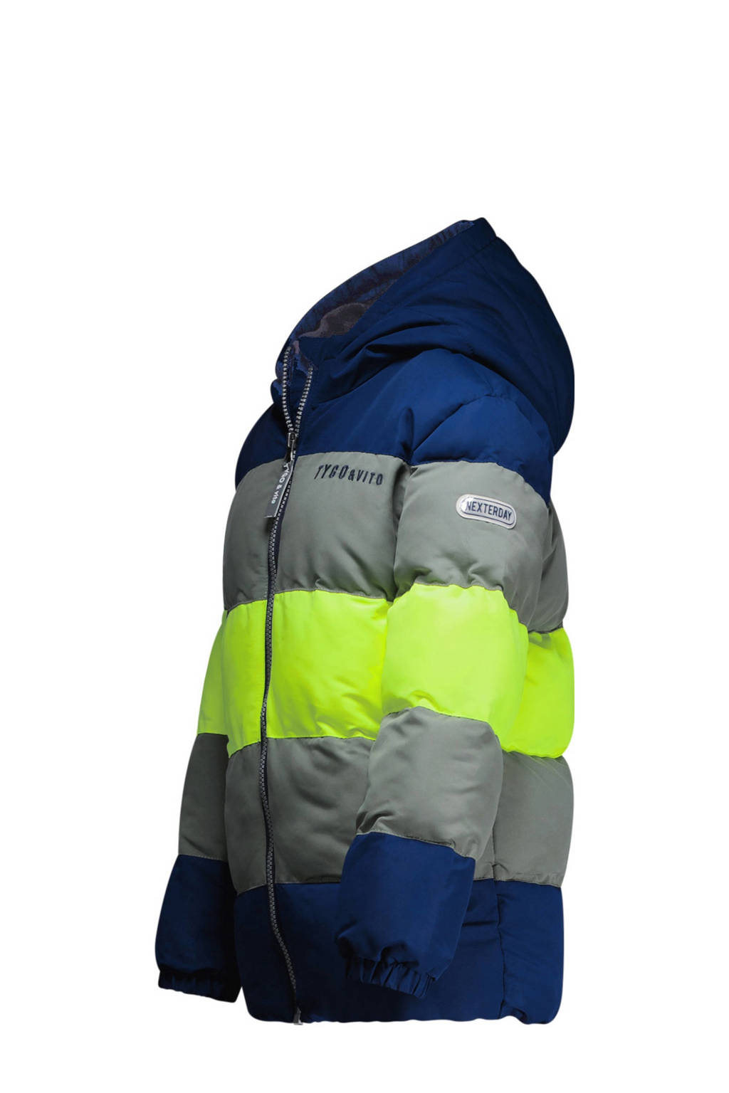 TYGO & vito gewatteerde winterjas Joppe donkerblauw/groen/neon geel