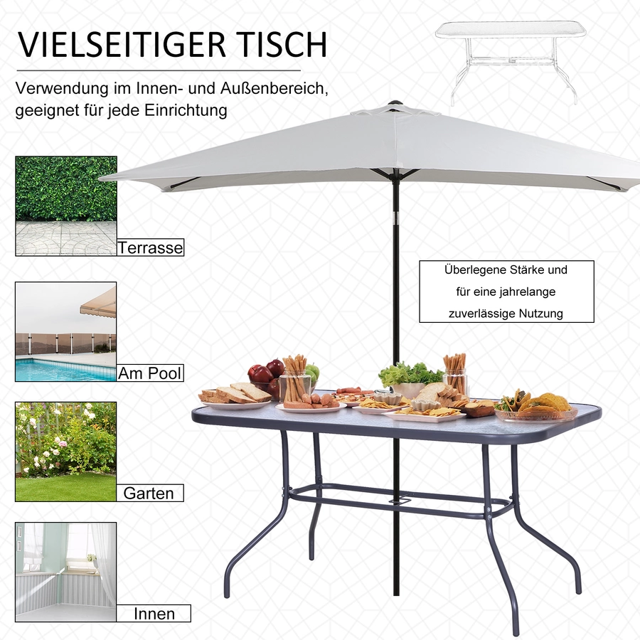 Outsunny Gartentisch mit Schirmloch grau