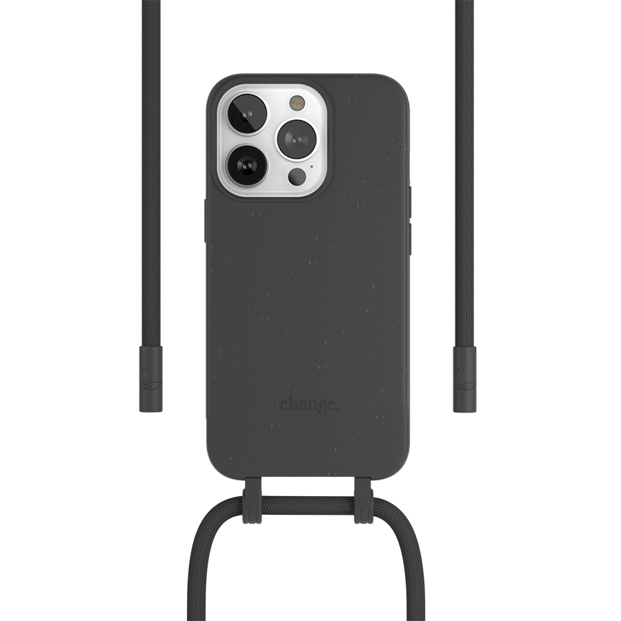 iPhone 15 Pro Max Necklace ChangeCase Antimikrobielle Hülle Vegan Biologisch Abbaubar   Abnehmbare Handykette (CHA233) - Schwarz