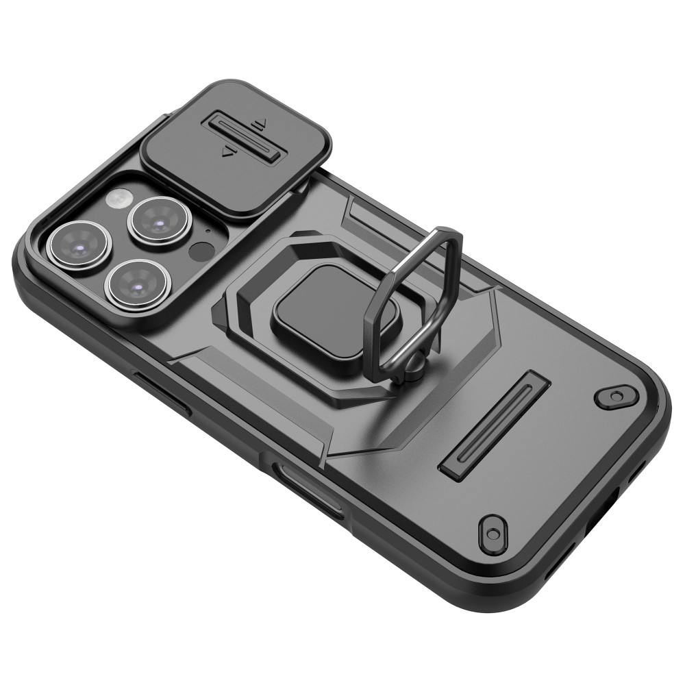 iPhone 16 Pro Hybrid Outdoor Hardcase Hülle mit Cam-Slider   Kickstand - Schwarz