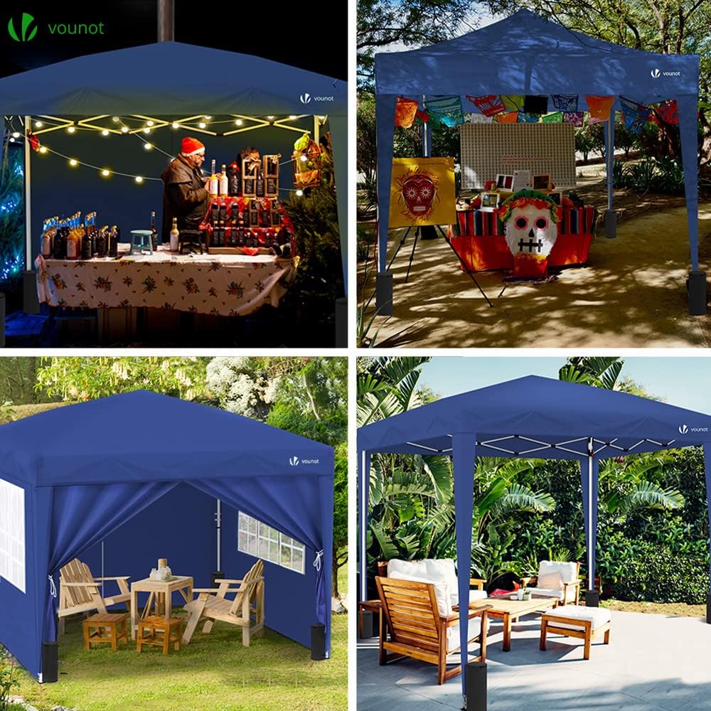 VOUNOT® Pavillon 3x3m mit 4 Seitenteilen & 4 Sandsäcke, Pop Up Faltpavillon, Faltbar Gartenzelt Partyzelt, inkl. Tasche, Blau