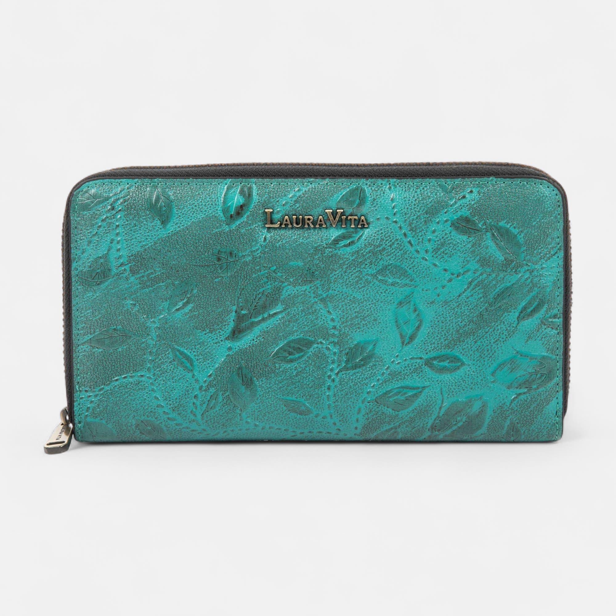Petite maroquinerie en cuir turquoise
