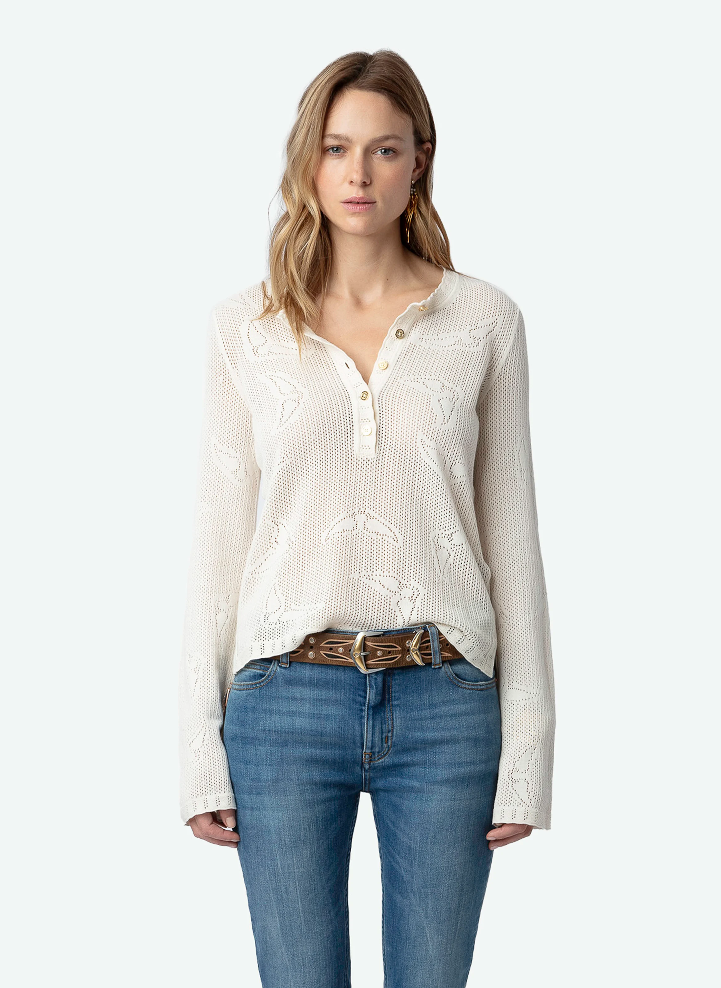 SALMYR - Pull en maille pointelle de coton bio | Blanc