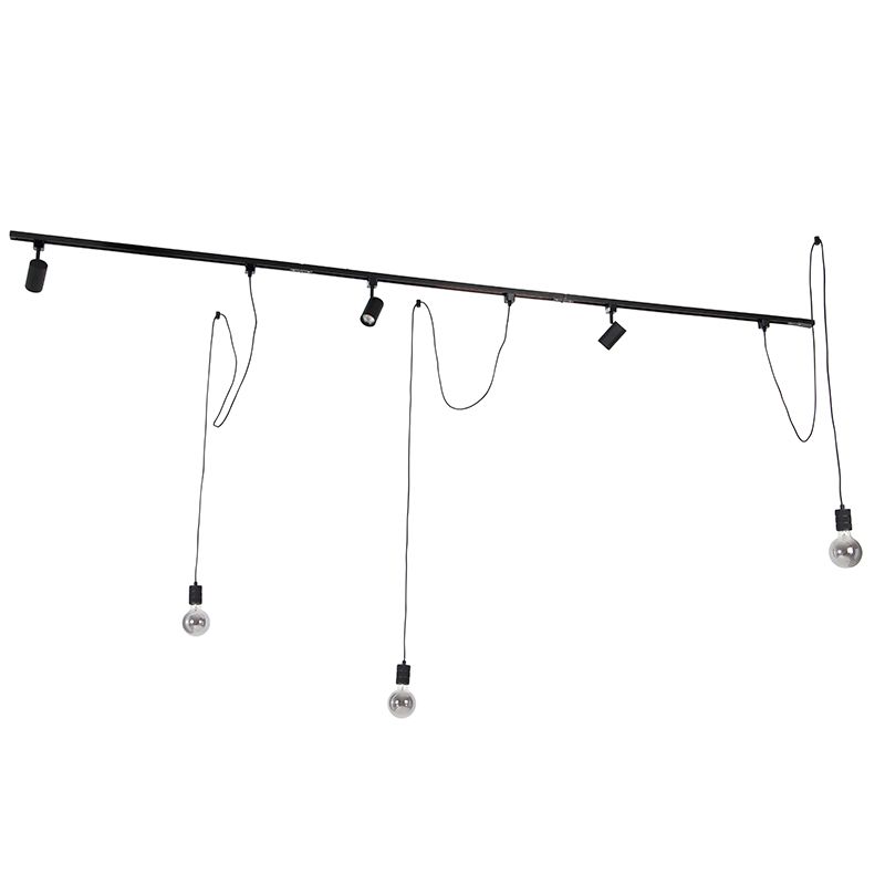 Modern railsysteem met 3 spots en 3 hanglampen zwart 1-fase - Iconic Cavalux Jeana