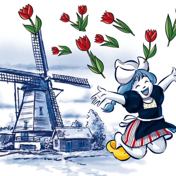 Old Dutch | Verjaardagskaart | boerin | tulpen