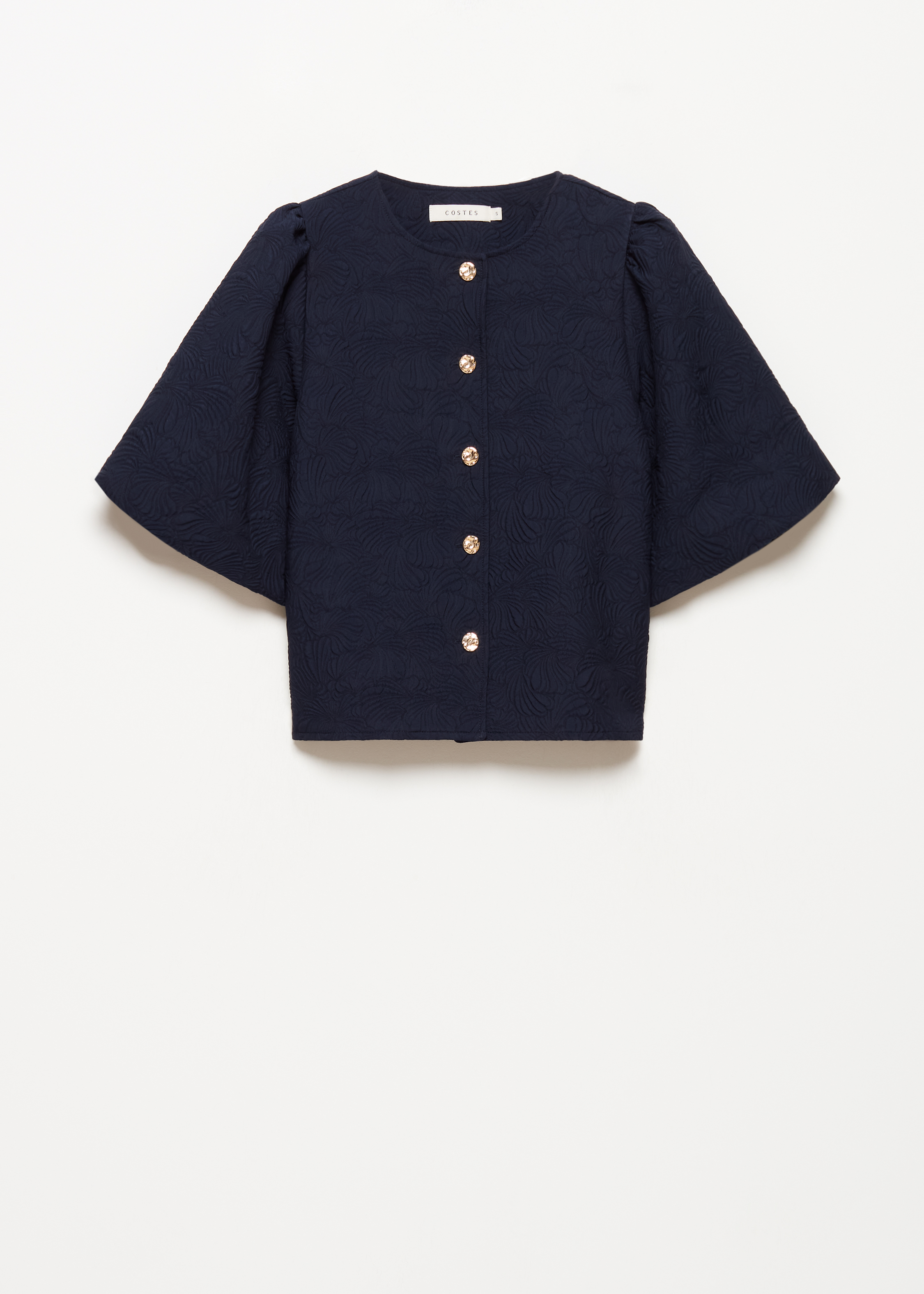 Jacquard blouse met pofmouwen