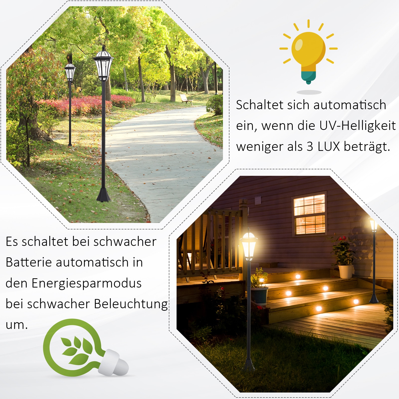 Outsunny Solar Gartenlaterne im 2er-Set schwarz 18,5 x 129 cm (ØxH)