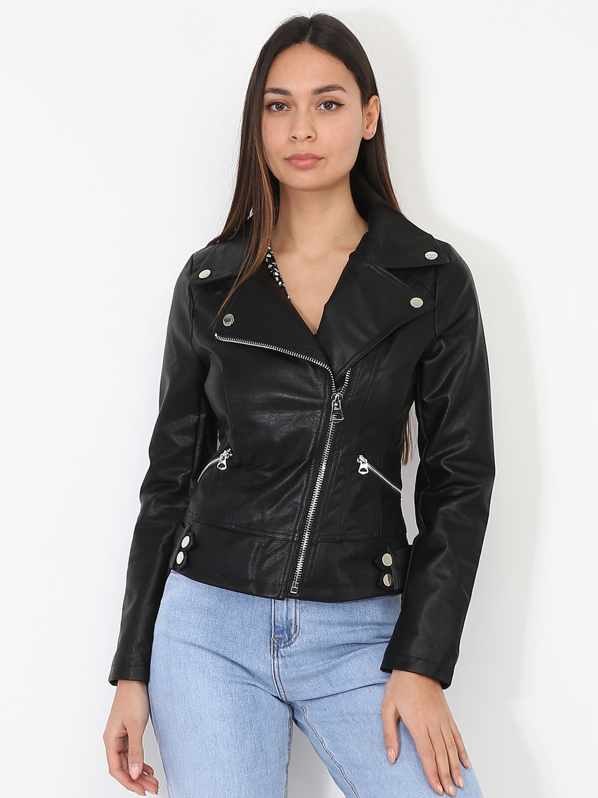 Blouson motard en simili- Noir