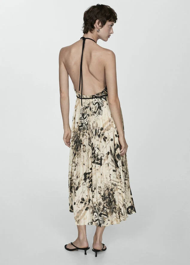 MANGO Pleated animal print dress Light beige