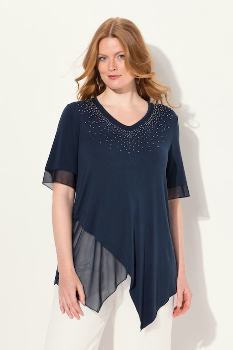 Bluse, Layering-Look, Mesh/Jersey, Zipfelsaum