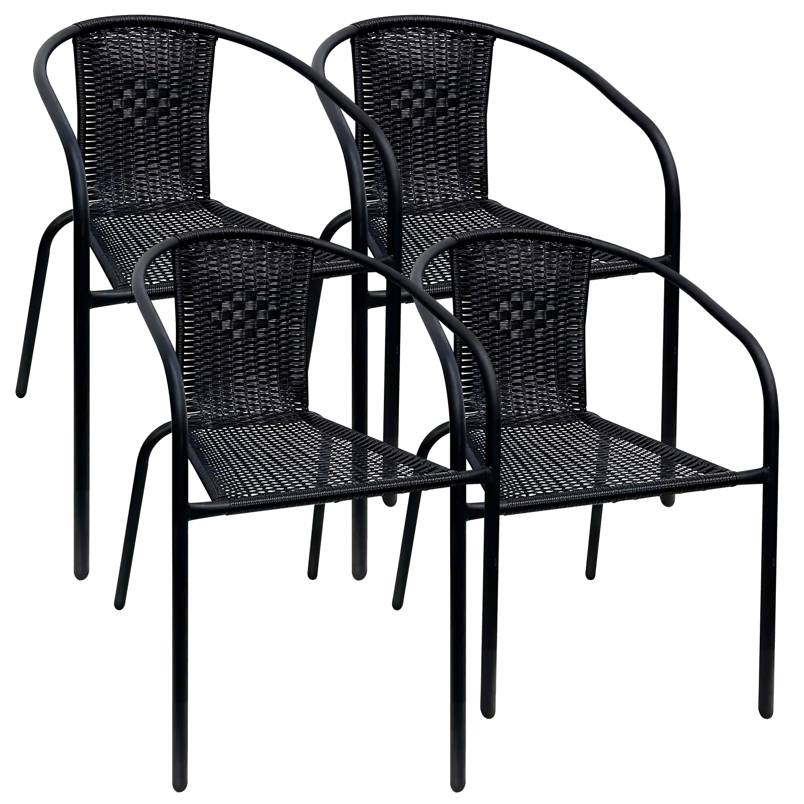 4er-Set Stapelstuhl GALONA - schwarz - Rattan