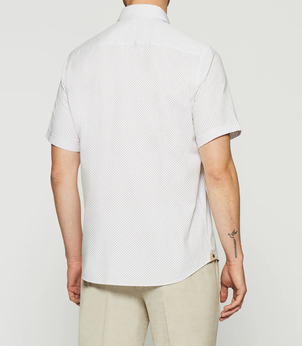 Chemise manches courtes à imprimé blanche et camel KAMEL
