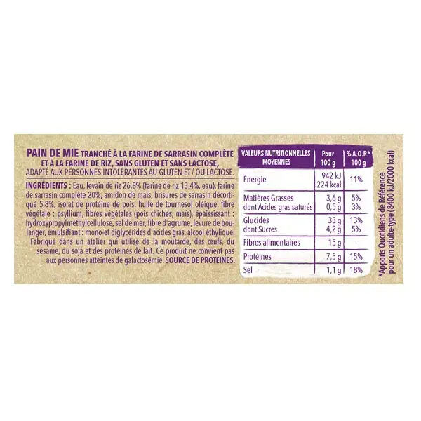 Pão integral de trigo sarraceno Gerblé sem glúten e sem lactose, 240g