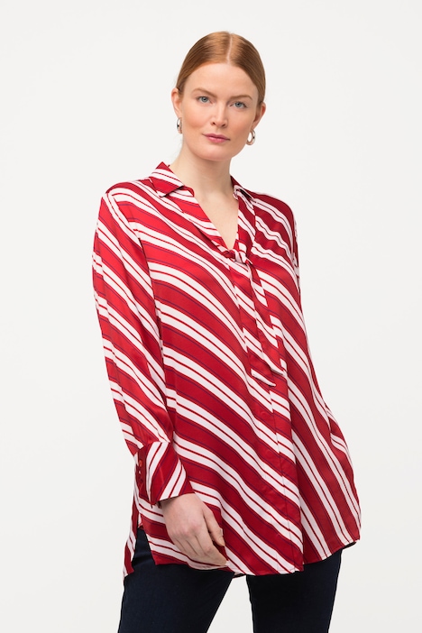 Longbluse, Streifen, A-Linie, Hemdkragen, Langarm