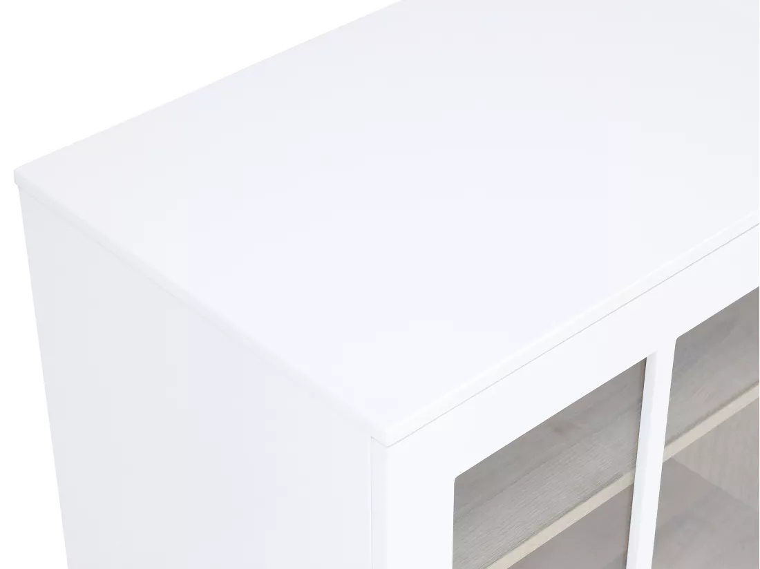 Meuble de bar pivotant avec rangements - Blanc et naturel - ARAMETA