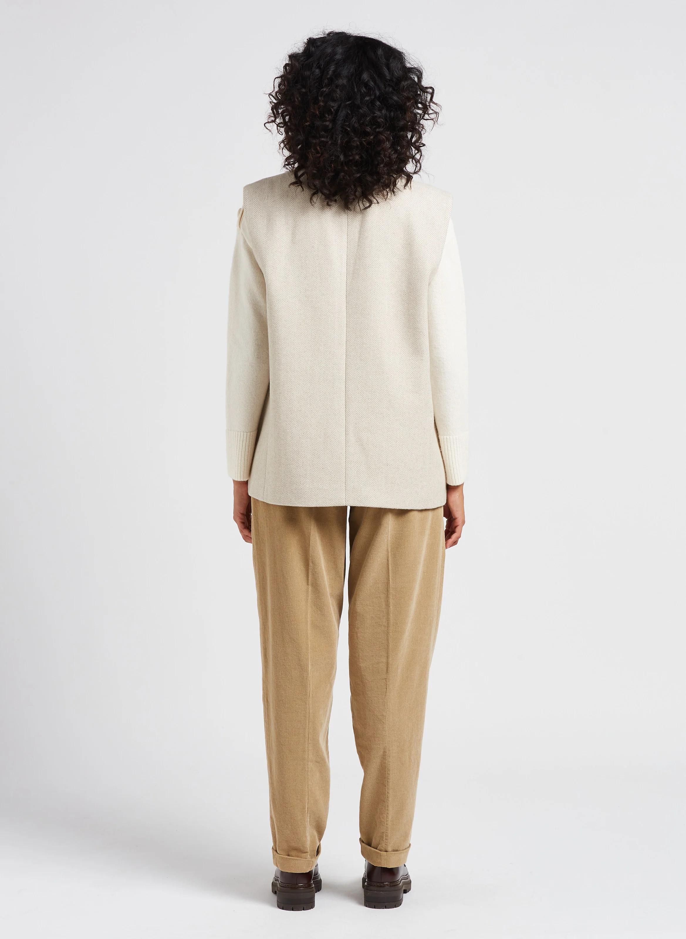 Pantalon carotte en coton de velours côtelé| Marron