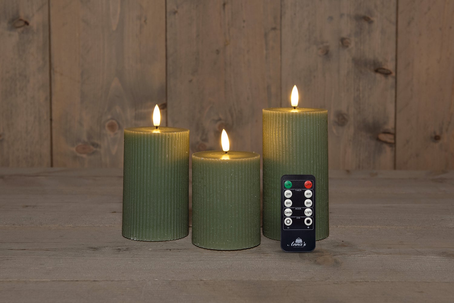 Anna's Collection led stompkaars Riba groen D 7,5 H 10 / 12,5 / 15 cm 3 stuks