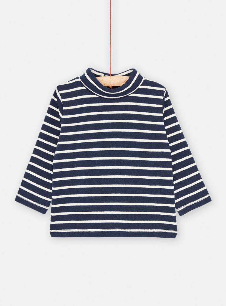 Sous-pull bleu neptune et blanc à col montant pour bébé garçon