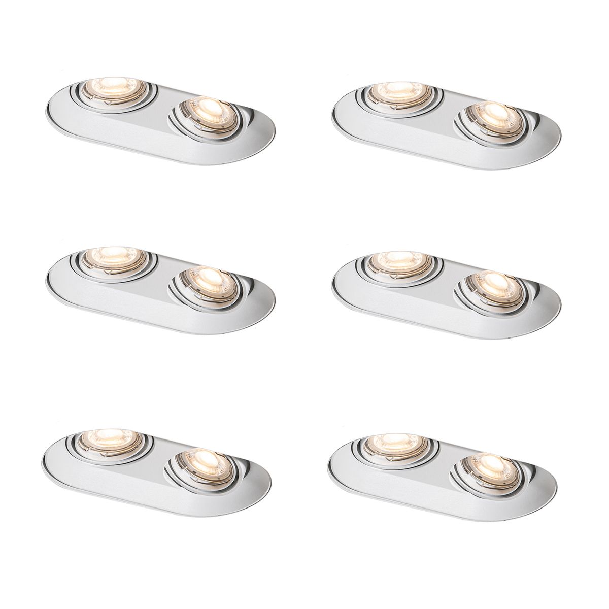 Set van 6 Afgeronde inbouwspot wit GU10 50mm 2-lichts - Hubs
