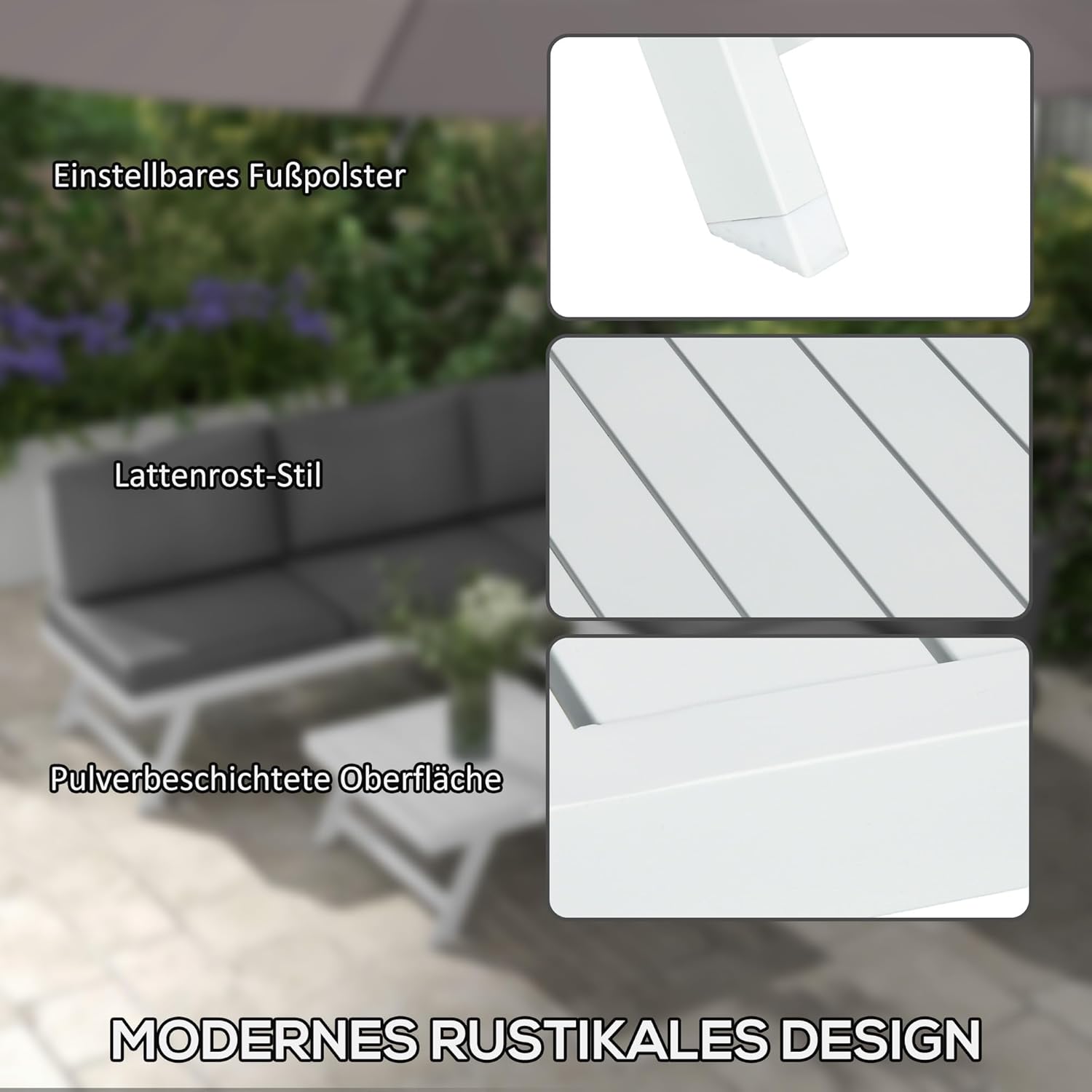 Outsunny 4-TLG. Gartenmöbel-Set, Gartenlounge-Set mit Ecksofa, Doppelsofa, Couchtisch, Sitzkissen, Gartensitzgruppe, Balkonmöbel-Set für Terrasse, Grau