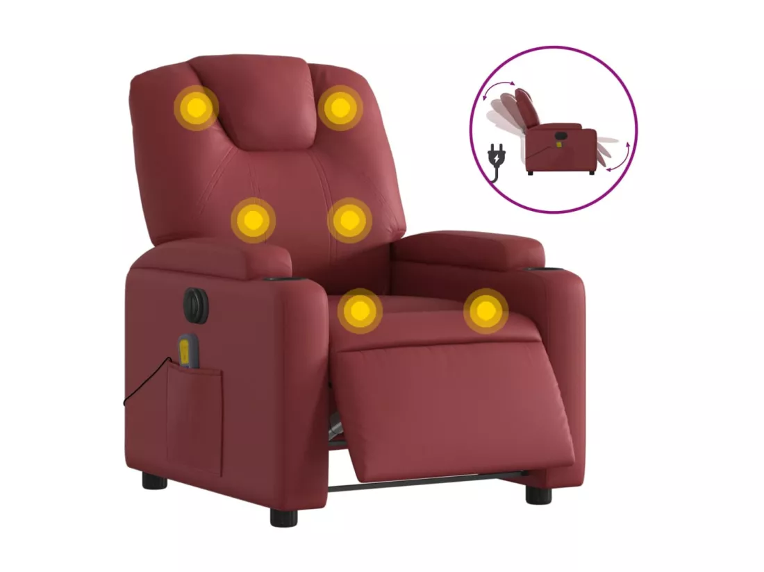 Fauteuil massant inclinable électrique rouge bordeaux