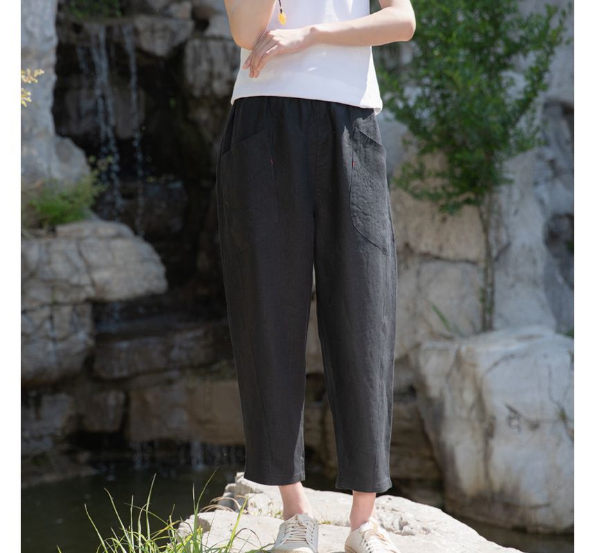 Lady Jean - Elastische taille, effen cropped, taps toelopende broek