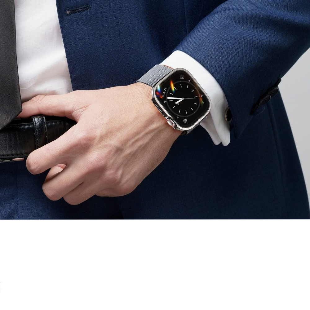 Apple Watch (45mm) Hardcase Bumper Hülle mit Galvanisiertem Rahmen   Display Schutzglas - Schwarz