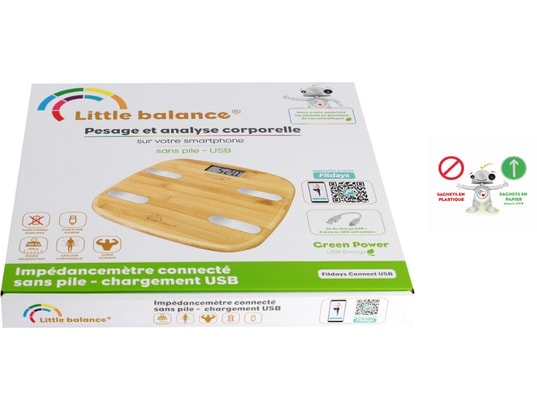 LITTLE BALANCE - Pèse personne connecté Impédancemètre connecté sans pile USB 150kg Bambou