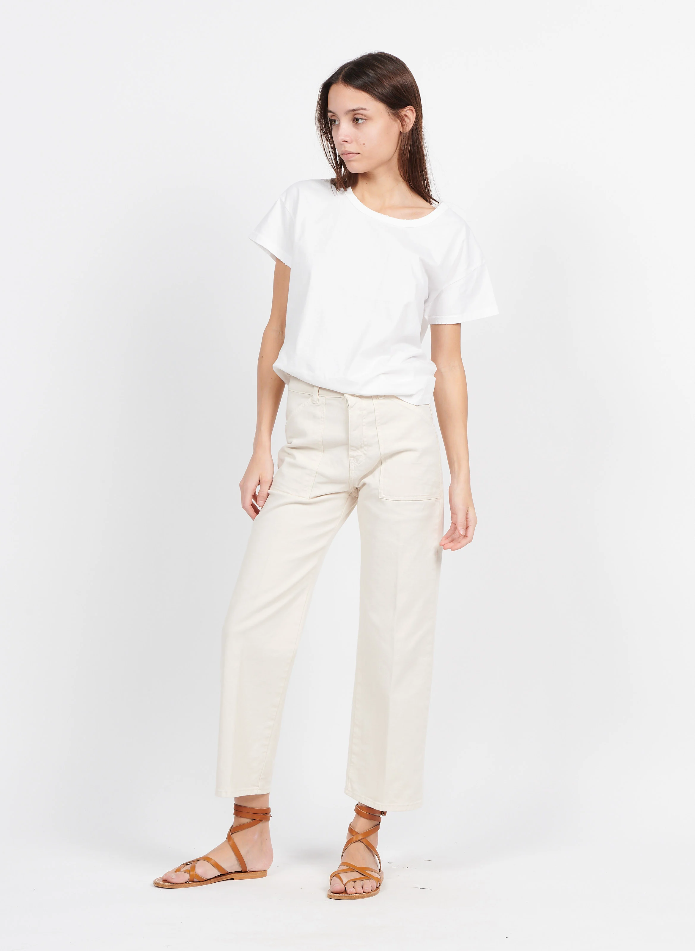 EDDY - Jean cropped en coton stretch| Blanc