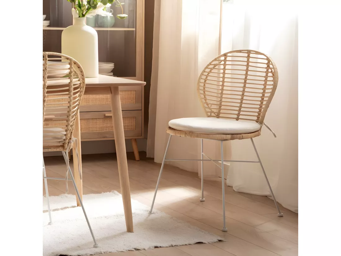 Chaise d'extérieur en fibre naturelle blanc 51x89 cm-Kala