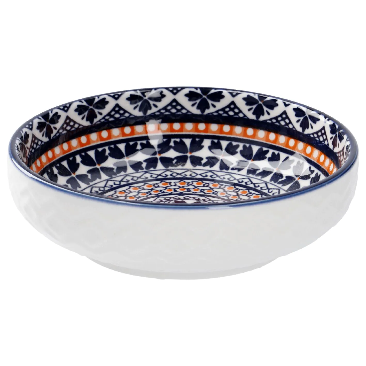 Schale China, flach, blau/orange, 12 cm