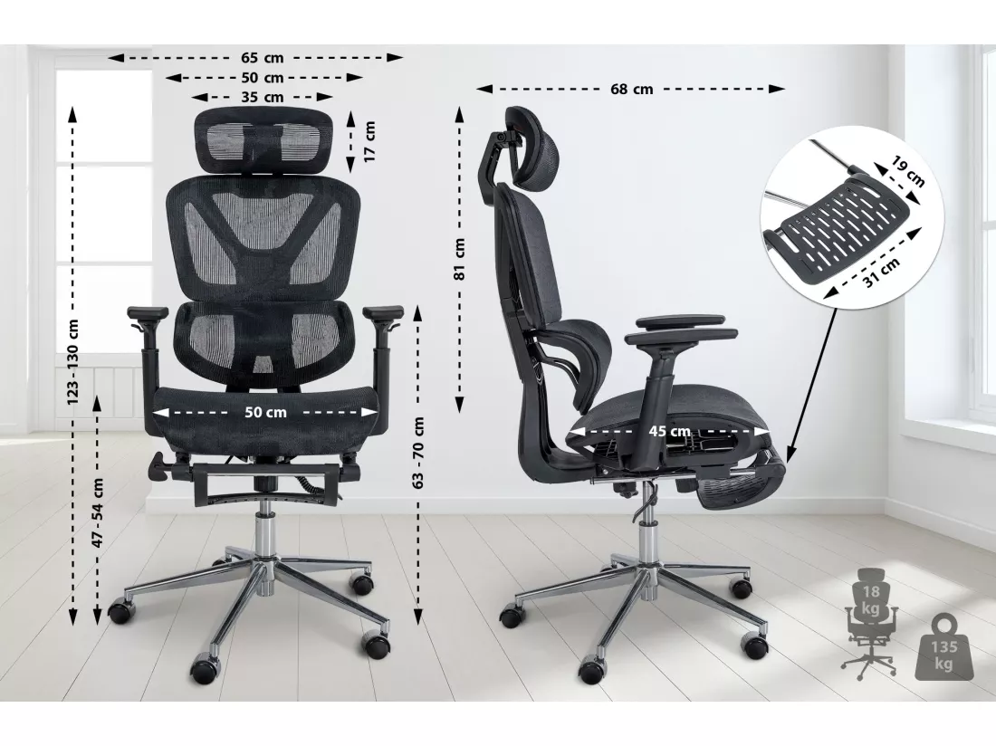 Chaise de bureau - Tissu & Plastique - Noir - Grover