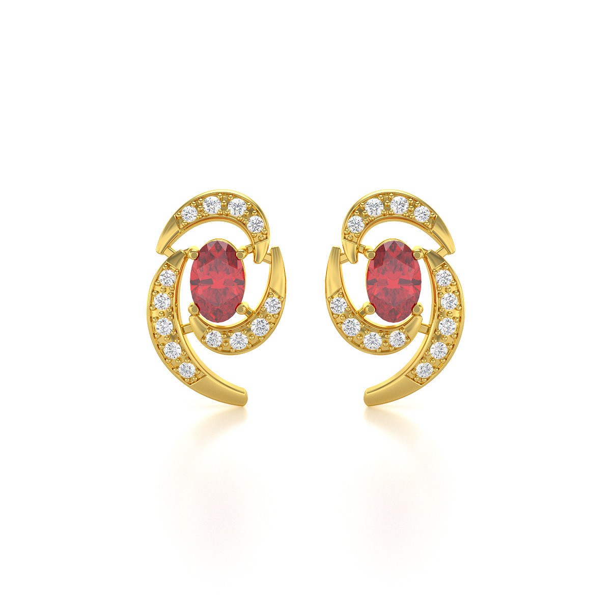 Boucles d'oreilles ADEN Or 585 Jaune et Rubis 2.6grs