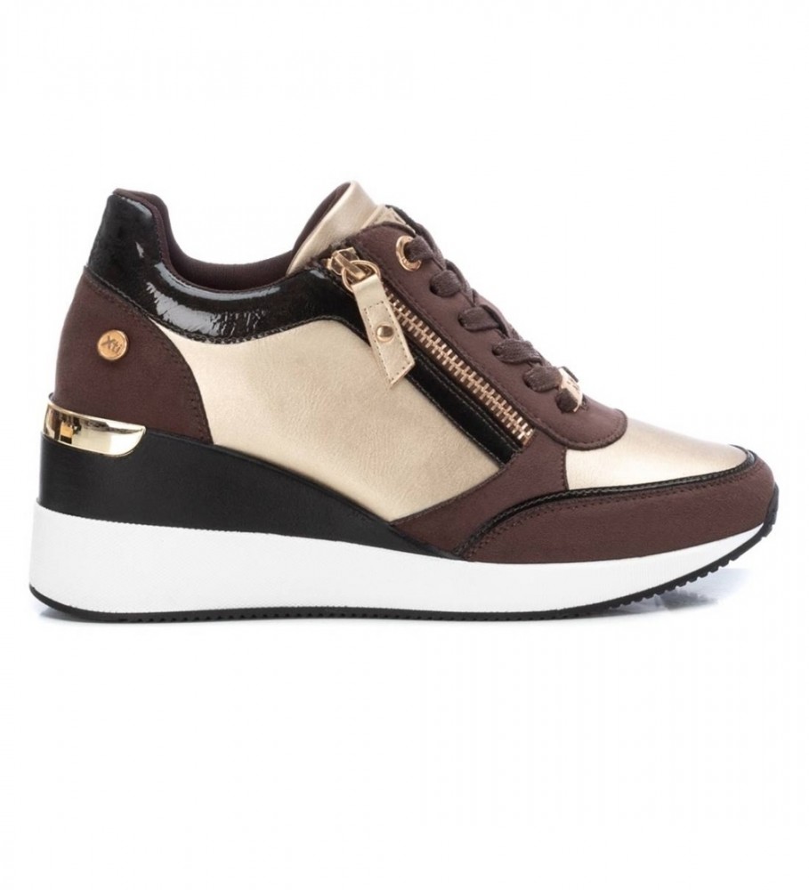 Tênis Xti 141990 Dourado - Salto Anabela de 6cm -