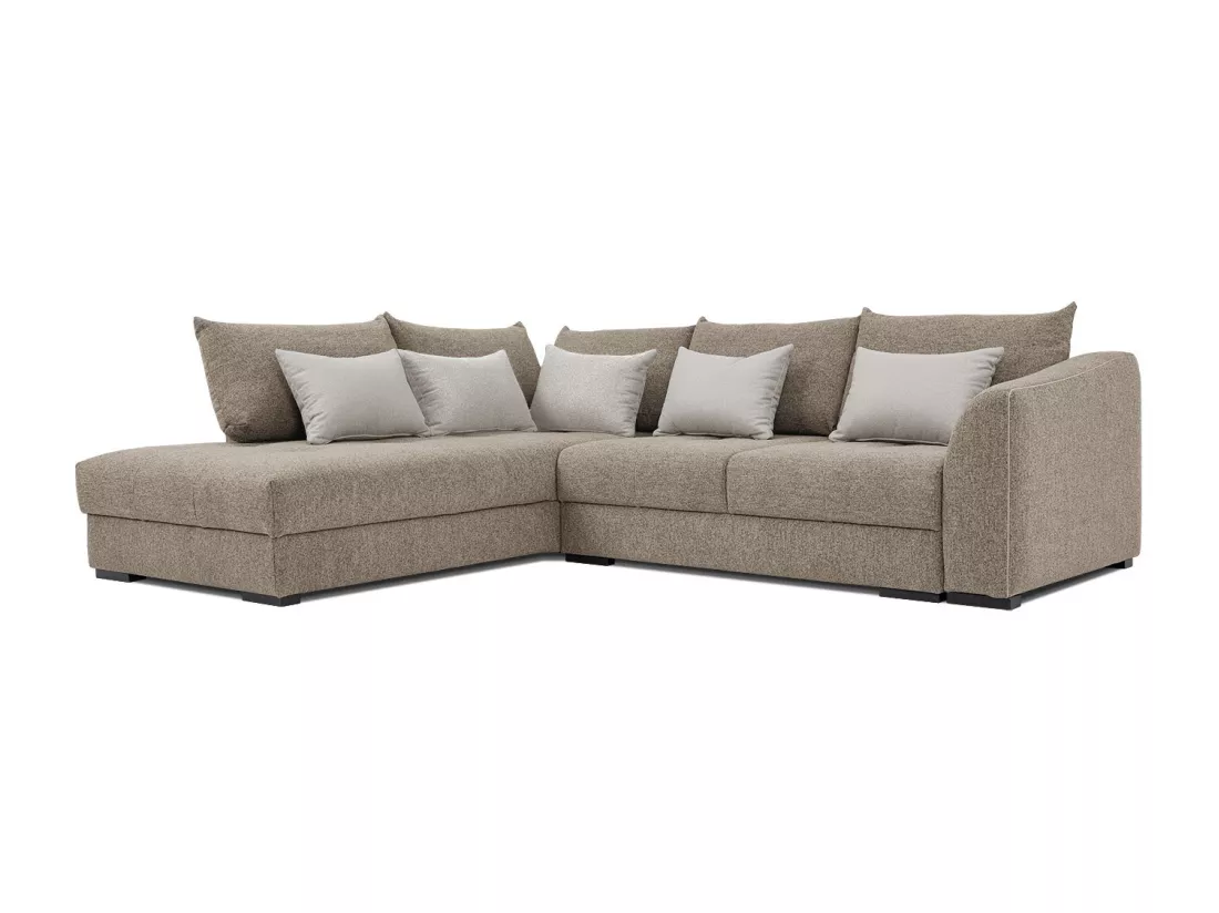 Canapé d'angle gauche 5 places convertible tissu marron clair - Elbe