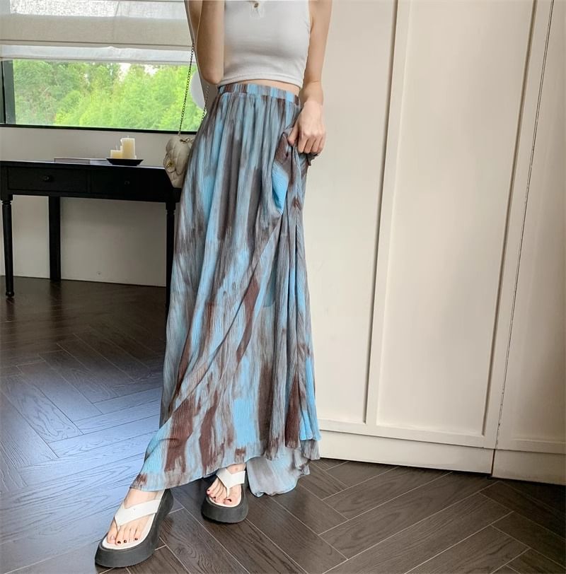 Cossita - Maxi A-lijn rok met elastische taille en tie-dye