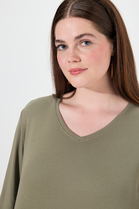 Shirt, Rippjersey, V-Ausschnitt, 3/4-Arm, Biobaumwolle