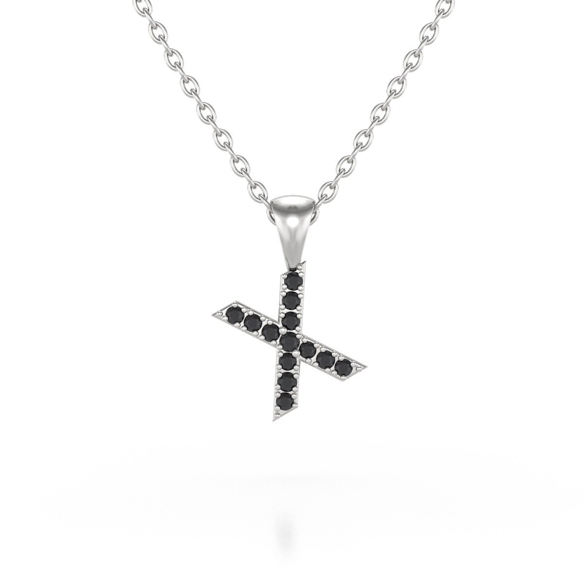 Collier Pendentif ADEN Lettre X Diamant Noir Chaine Argent 925 incluse 0.72grs