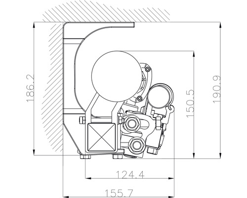 Knikarmscherm 3x2,5, gestreept doek groen/wit, frame RAL 9003 signaalwit