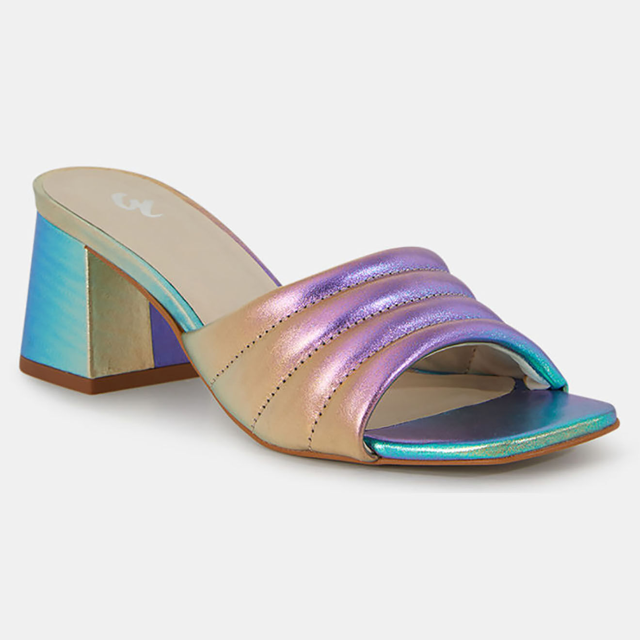 Galeries Lafayette Mules à talon en Cuir matelassées multicolores - Talon 6 cm