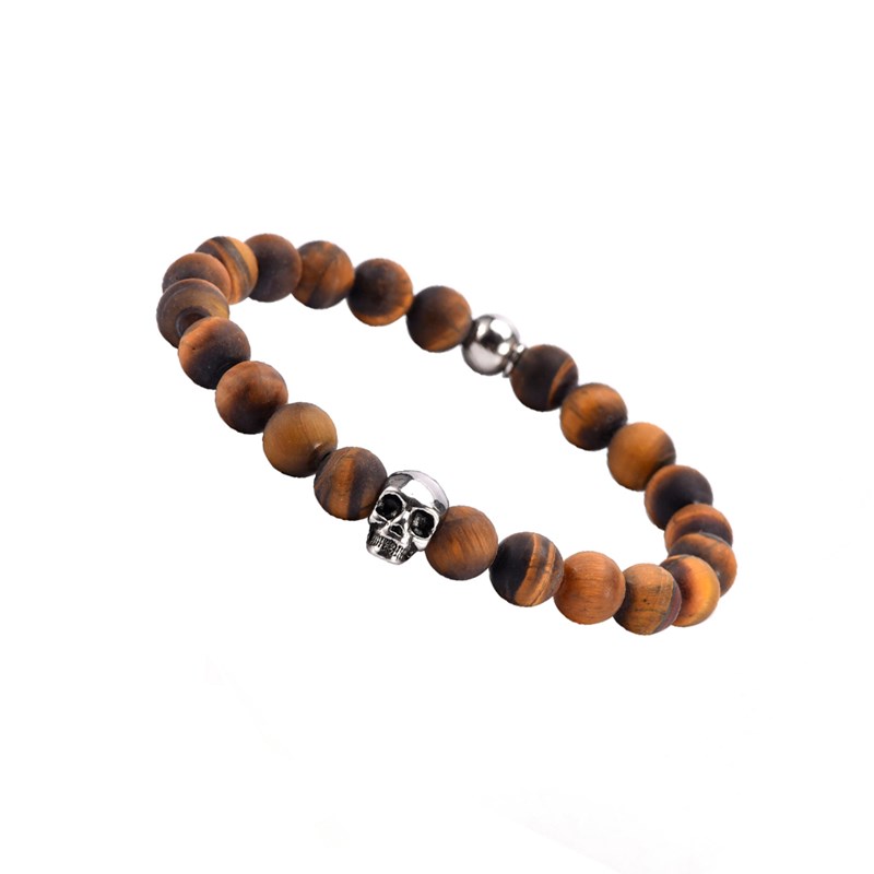 Bracelet Boules oeil De Tigre Pierres Naturelles Tête De Mort-Large-20cm