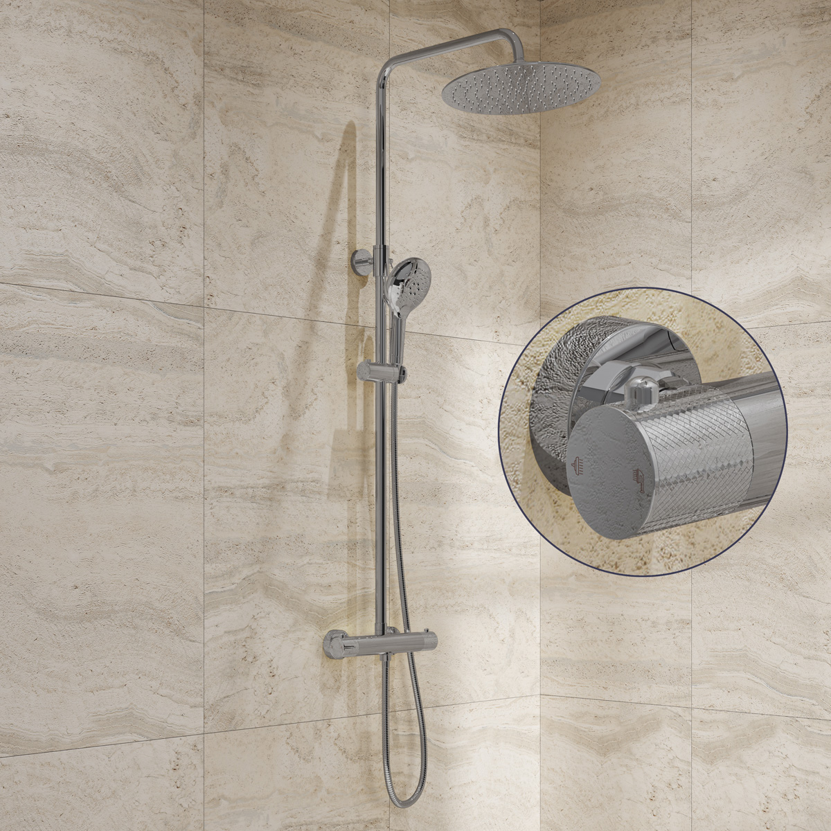 Saniclear Evolution Curved opbouw regendouche chroom met 30cm hoofddouche en 2 standen handdouche